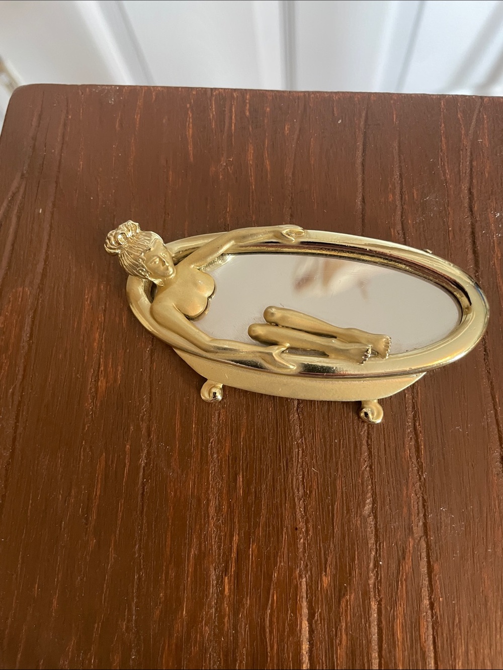 Gold tone Woman bathing in bathtub brooch